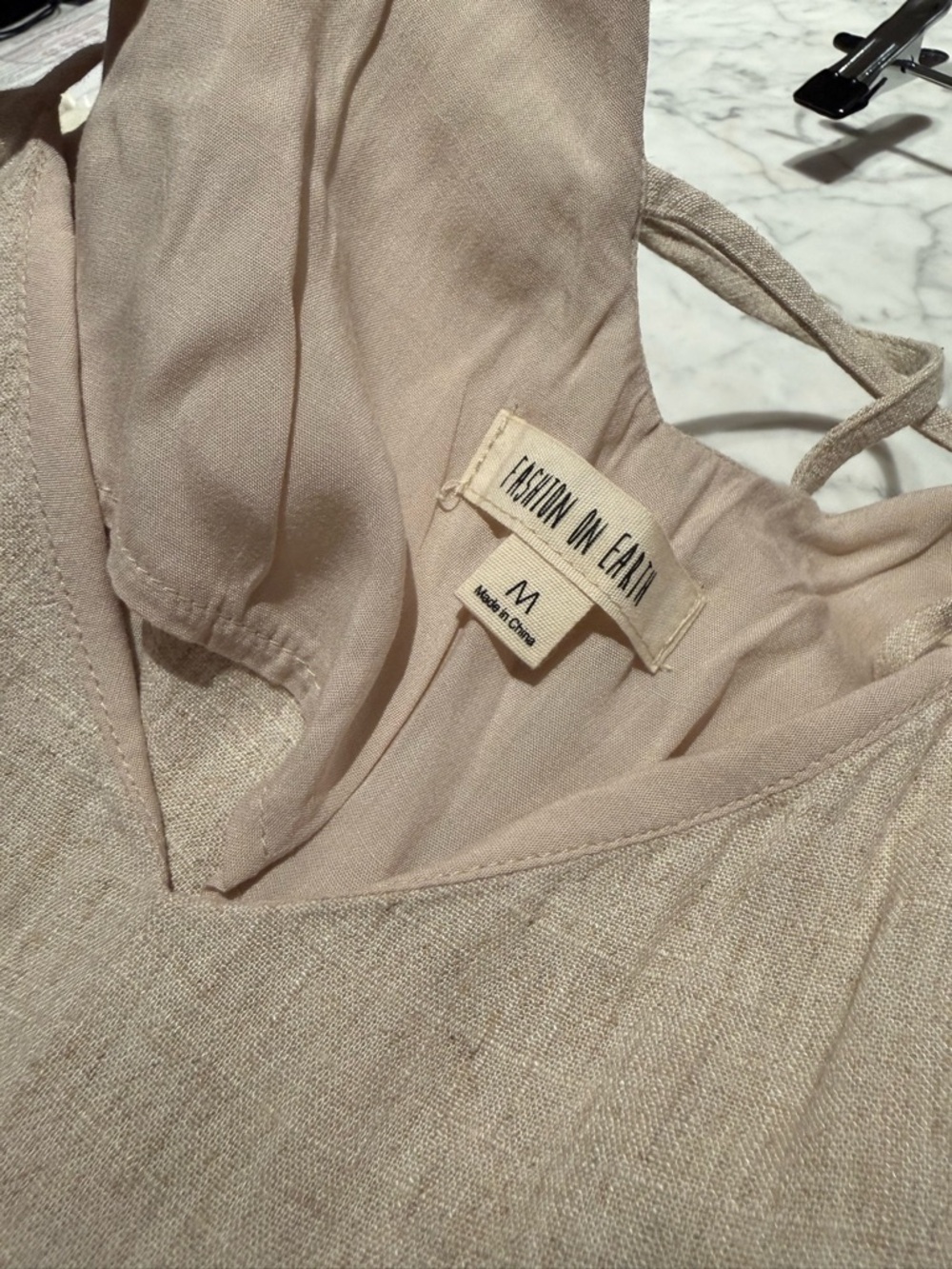 Beige Linen-Blend Sleeveless Jumpsuit with Side Ties - Picture 8 of 8